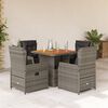 vidaXL 5 Piece Garden Dining Set with Cushions Grey Poly Rattan