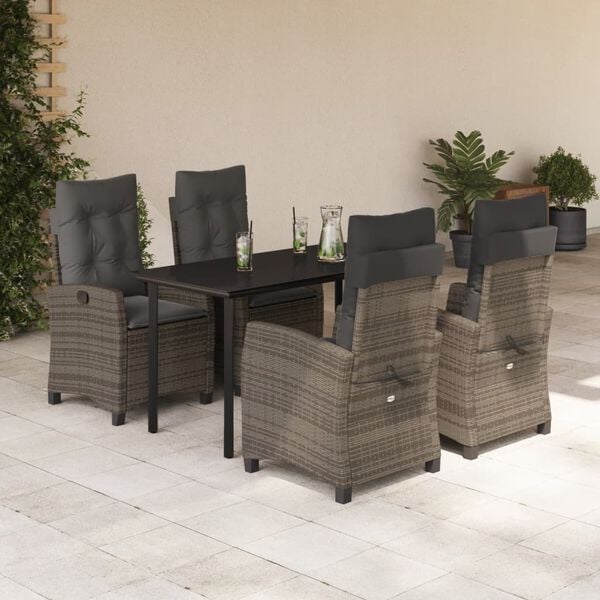 vidaXL 5 Piece Garden Dining Set with Cushions Grey Poly Rattan