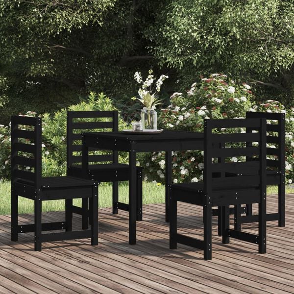 vidaXL 5 Piece Garden Dining Set Black Solid Wood Pine