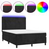 vidaXL Box Spring Bed with Mattress&LED Black 137x187 cm Double Size Velvet