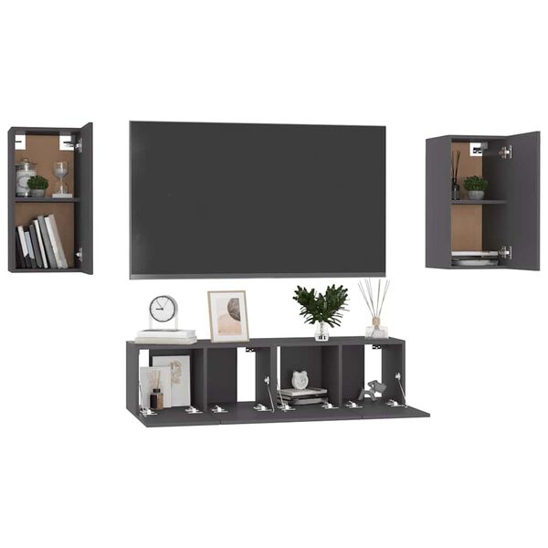 vidaXL 4 Piece TV Cabinet Set Grey Engineered Wood