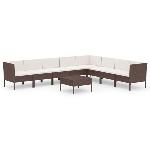 vidaXL 9 Piece Garden Lounge Set with Cushions Poly Rattan Brown