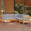 vidaXL 5 Piece Garden Lounge Set with Grey Cushions Solid Pinewood