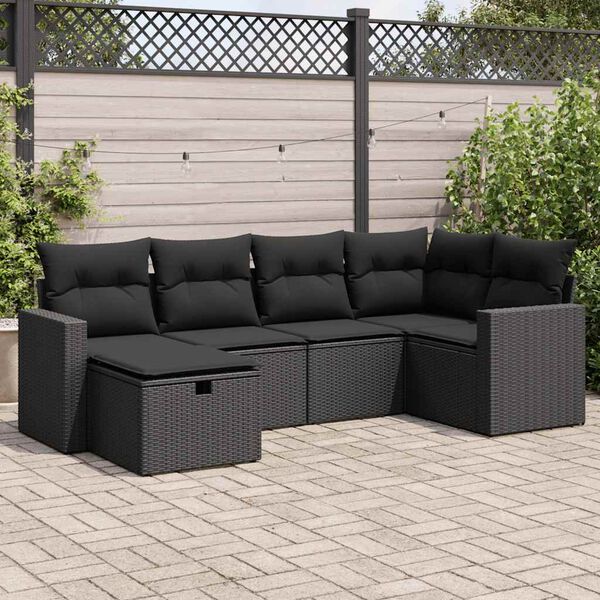 vidaXL 6 Piece Garden Sofa Set with Cushions Black Poly Rattan