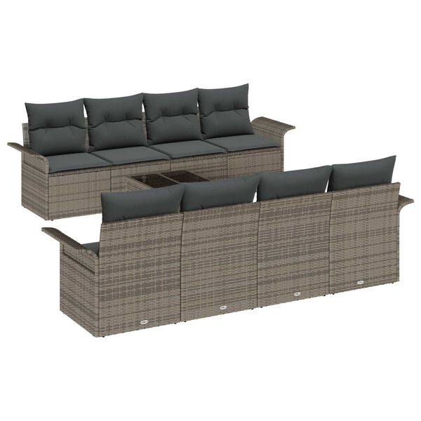 vidaXL Garden Sofa Set 9 pcs Grey Poly Rattan and Steel and Glass