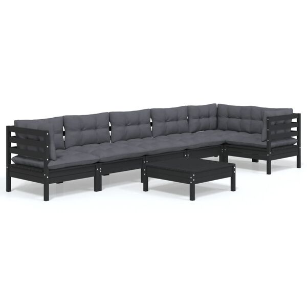 vidaXL 7 Piece Garden Lounge Set with Cushions Black Pinewood