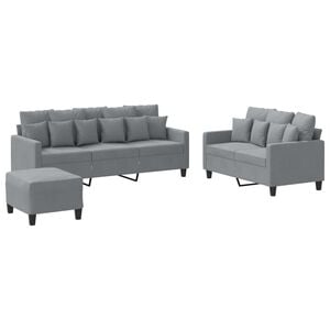 vidaXL 3 Piece Sofa Set with Cushions Light Grey Fabric
