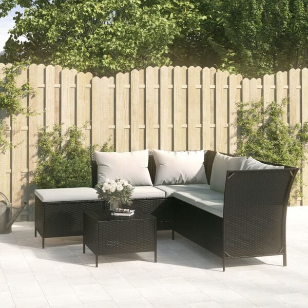 vidaXL 4 Piece Garden Lounge Set with Cushions Black Poly Rattan