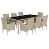 vidaXL 9 Piece Garden Dining Set with Cushions Light Grey Poly Rattan and Glass