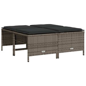 vidaXL Garden Stools with Cushions 4 pcs Grey Poly Rattan