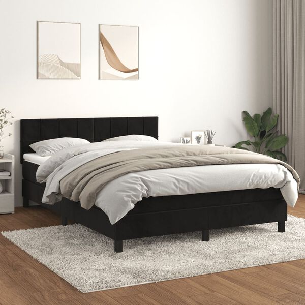 vidaXL Box Spring Bed with Mattress Black 137x187 cm Double Size Velvet