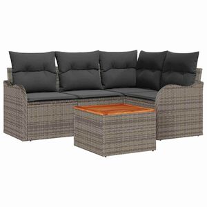 vidaXL Garden Sofa Set with Cushion 5 pcs Grey Poly Rattan