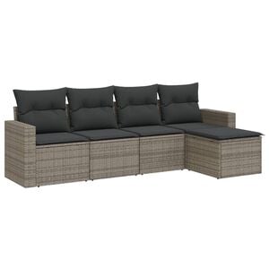 vidaXL 5 Piece Garden Sofa Set with Cushions Grey Poly Rattan