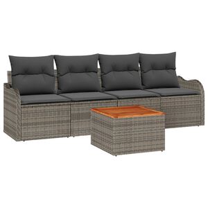 vidaXL Garden Sofa Set with Cushion 5 pcs Grey Poly Rattan