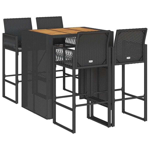 vidaXL 5 Piece Garden Bar Set without Cushions Black Poly Rattan Acacia