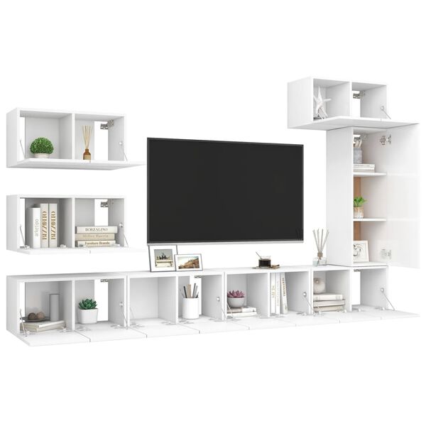 vidaXL 8 Piece TV Cabinet Set White Engineered Wood