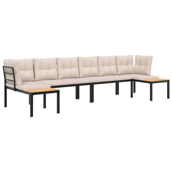vidaXL 4 Piece Garden Sofa Set with Cushions Black Powder-coated Steel
