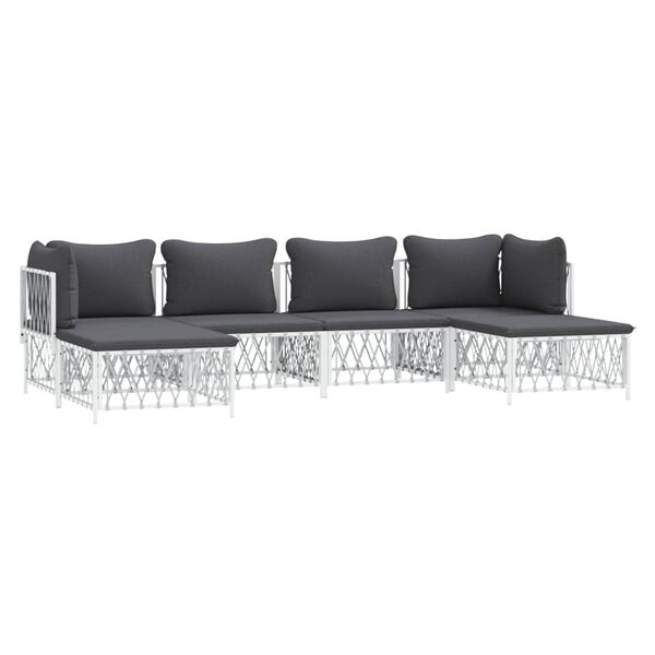 vidaXL 6 Piece Garden Lounge Set with Cushions White Steel