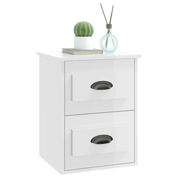 vidaXL Wall-mounted Bedside Cabinet High Gloss White 41.5x36x53cm