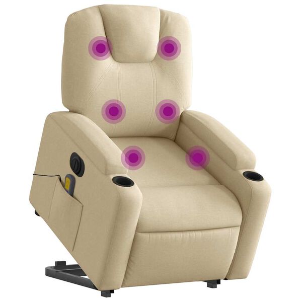 vidaXL Electric Stand up Massage Recliner Chair Cream Fabric