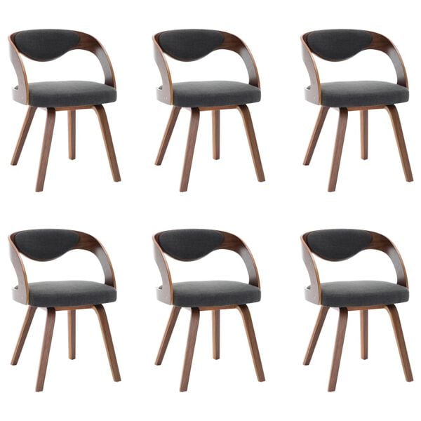 vidaXL Dining Chairs 6 pcs Dark Grey Bent Wood and Fabric