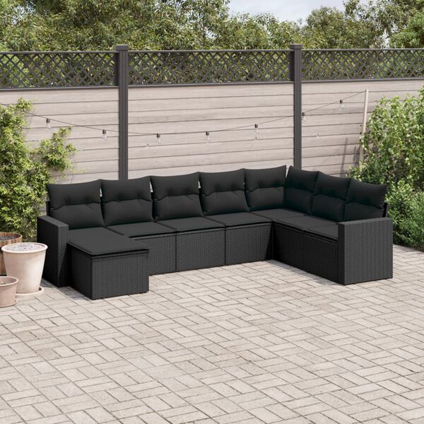 vidaXL 8 Piece Garden Sofa Set with Cushions Black Poly Rattan