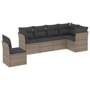 vidaXL 6 Piece Garden Sofa Set with Cushions Grey Poly Rattan