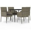 vidaXL 5 Piece Garden Dining Set with Cushions Black and Grey Poly Rattan