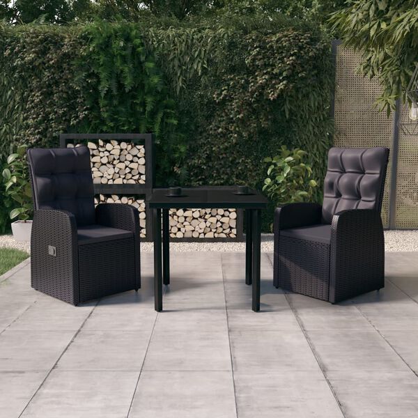 vidaXL 3 Piece Garden Dining Set with Cushions Black