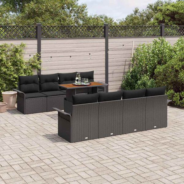 vidaXL Garden Sofa Set with Storage 9 pcs Black Poly rattan