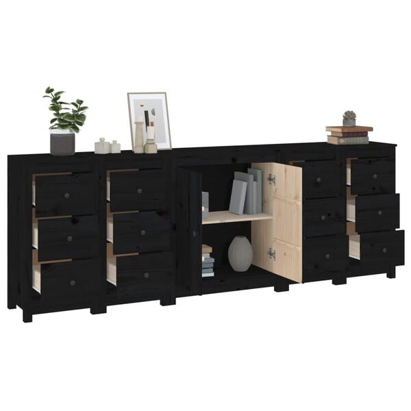 vidaXL Sideboard Black 230x35x80 cm Solid Wood Pine