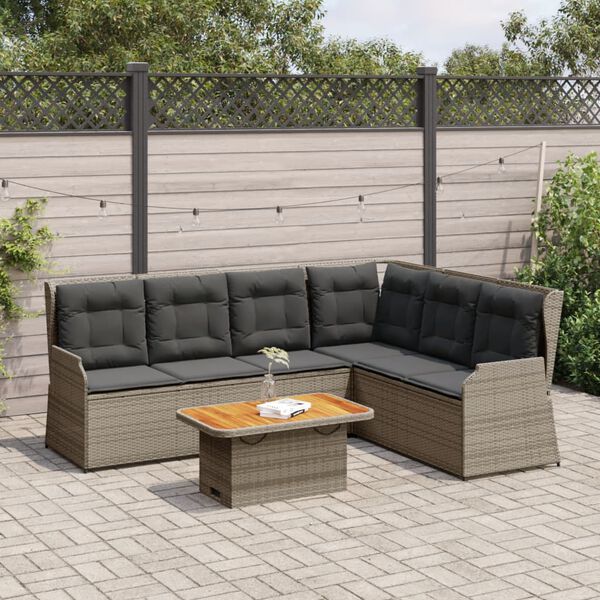 vidaXL 5 Piece Garden Lounge Set with Cushions Grey Poly Rattan