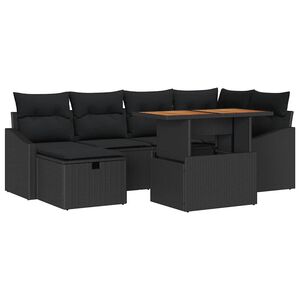 vidaXL Garden Sofa Set 7 pcs Black Poly Rattan