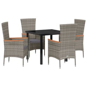 vidaXL Garden Dining Set with Cushion 5 pcs Grey Powder-Coated Steel