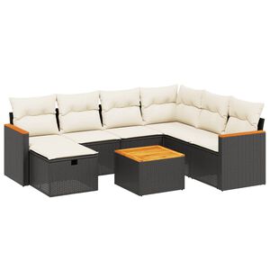 vidaXL 8 Piece Garden Sofa Set with Cushions Black Poly Rattan
