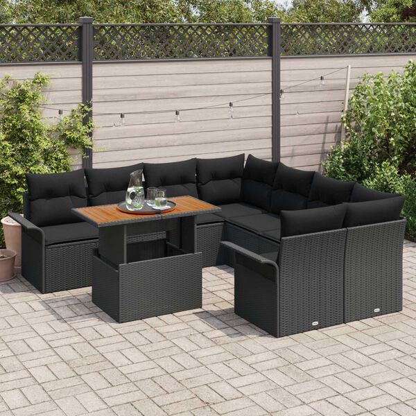 vidaXL Garden Sofa Set with Storage 9 pcs Black Poly rattan