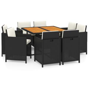 vidaXL 9 Piece Garden Dining Set with Cushions Poly Rattan Black