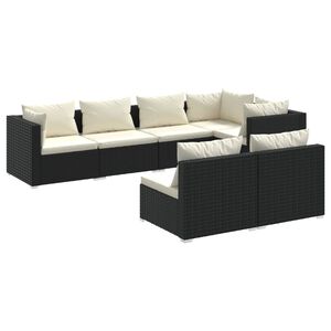 vidaXL 7 Piece Garden Lounge Set with Cushions Black Poly Rattan