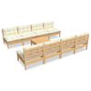 vidaXL 9 Piece Garden Lounge Set with Cream Cushions Solid Pinewood