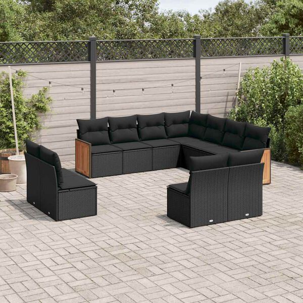 vidaXL 11 Piece Garden Sofa Set with Cushions Black Poly Rattan