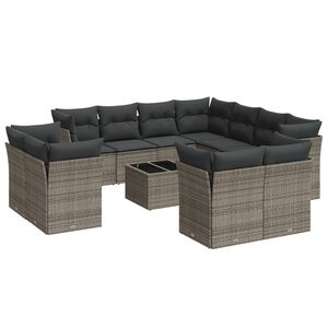 vidaXL 12 Piece Garden Sofa Set with Cushions Grey Poly Rattan