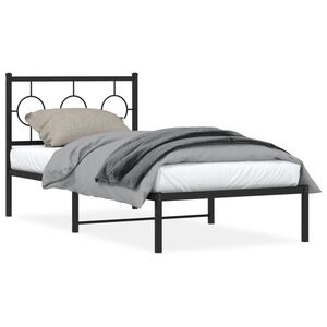 vidaXL Metal Bed Frame without Mattress with Headboard Black 90x190cm