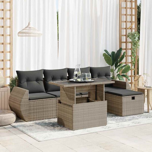 vidaXL 6 Piece Garden Sofa Set with Cushions Grey Poly Rattan