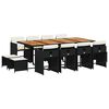 vidaXL 13 Piece Garden Dining Set with Cushions Black Poly Rattan