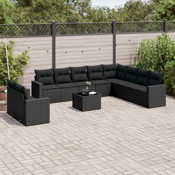 vidaXL 11 Piece Garden Sofa Set with Cushions Black Poly Rattan