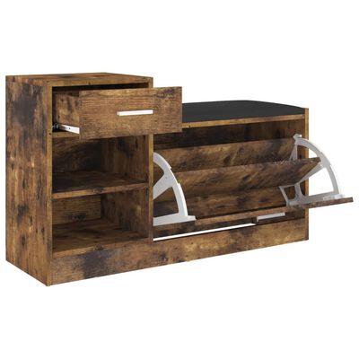 vidaXL Shoe Bench Smoked Oak 94.5x31x57 cm Engineered Wood