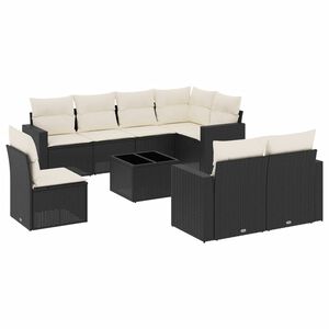 vidaXL 9 Piece Garden Sofa Set with Cushions Black Poly Rattan