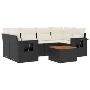 vidaXL 7 Piece Garden Sofa Set with Cushions Black Poly Rattan