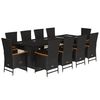 vidaXL 11 Piece Garden Dining Set with Cushions Black Poly Rattan