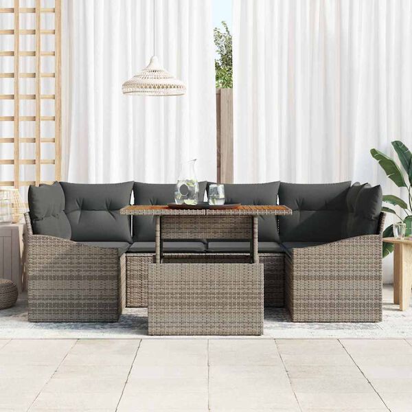 vidaXL Garden Dining Set with Cushion 7 pcs Grey and Brown